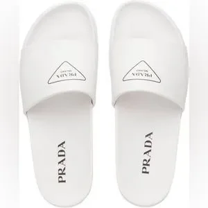 Prada Men silkscreen logo print slides sandals White leather New UK 9 Leather sandals Prada White size 43 EU in Leather - 49994302 main image 4
